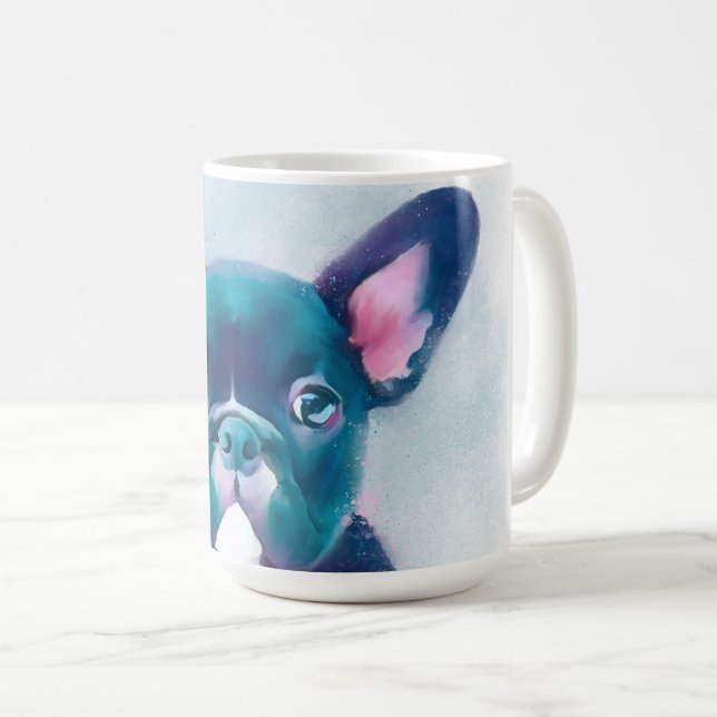 Taza De Café Diseño Verde azulado de Bulldog francés rosa (Anverso derecho)