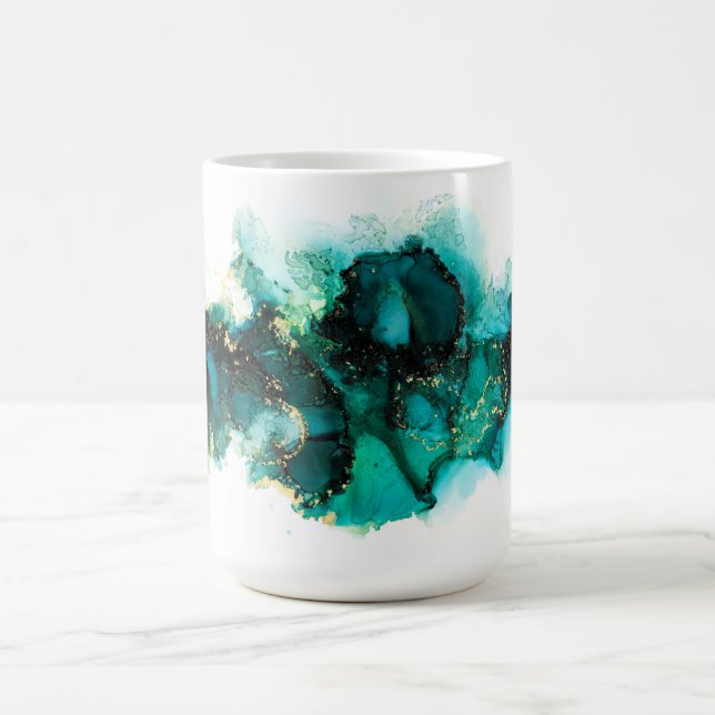 Taza De Café Diseño verde de joyas pintadas con tinta moderna (Centro)
