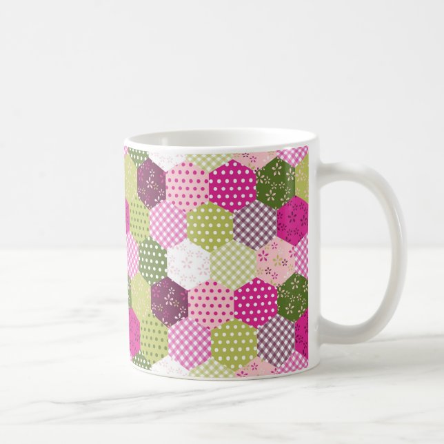 Taza De Café Diseño verde rosado bonito del edredón de remiendo (Derecha)