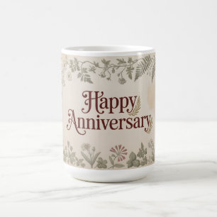 Taza De Café Diseño Vintage Elegante de "Feliz Aniversario"