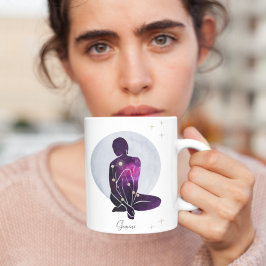Taza De Café Diseño Zodiacal Femenino Géminis Azul Púrpura