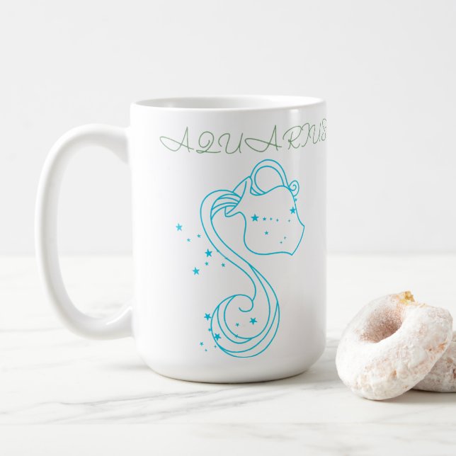 Taza De Café Diseño Zodiaco Aquarius - Arte Astrológico Único p (Con donut)