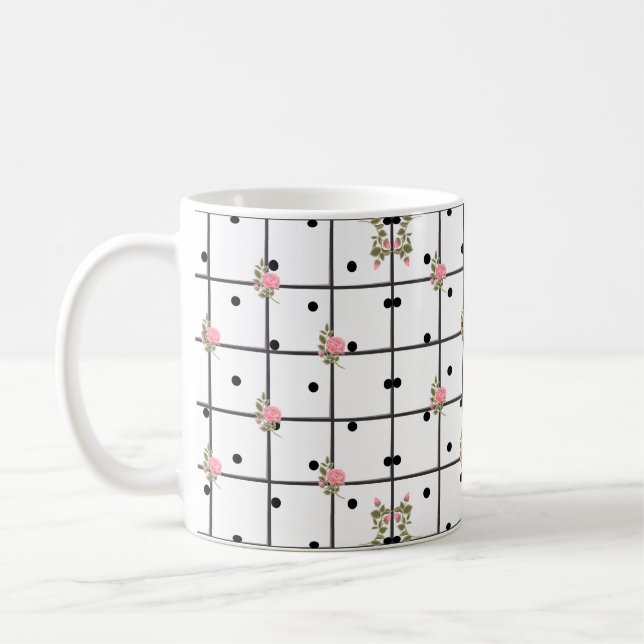 Taza De Café Diseños de Rosa de Cuadrícula Floral Moderna (Izquierda)