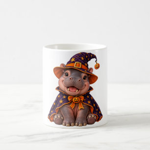 Taza De Café Disfraz de bruja de Halloween lindo hipopótamo div