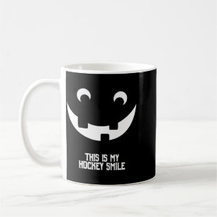 Taza De Café Disfraz de calabaza sonriente de hockey divertido