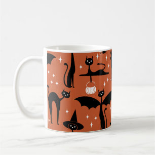 Taza De Café Disfraz de Halloween MCM Minimalista Gatos Naranja