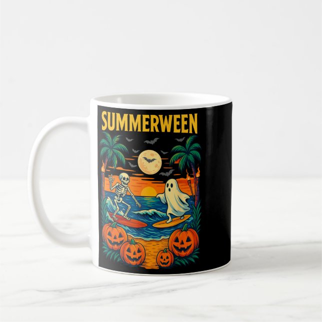 Taza De Café Disfraz de playa de fantasma esqueleto de Hallowee (Izquierda)