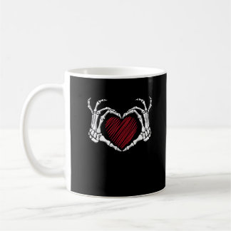 Taza De Café Disfraz de Rótulo de corazón de mano de esqueleto