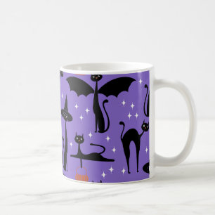 Taza De Café Disfraz minimalista de Halloween Gatos Morados MCM