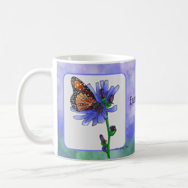 Taza De Café Disfruta de la mariposa del momento con la flor az (Izquierda)