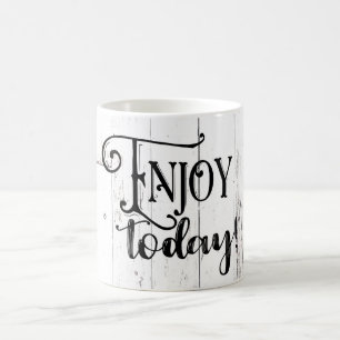 Taza De Café Disfruta Hoy Casa de Campo Rústica Madera Blanca