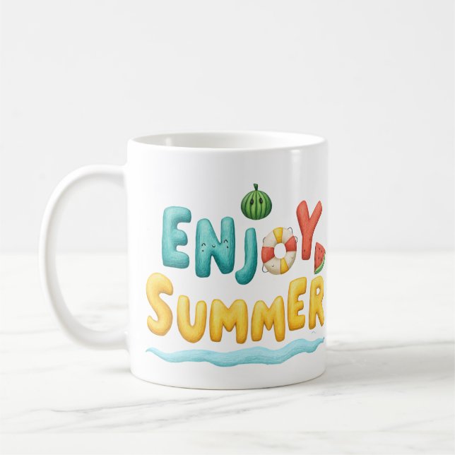 Taza De Café Disfrutar del Ilustracion de texto de verano (Izquierda)