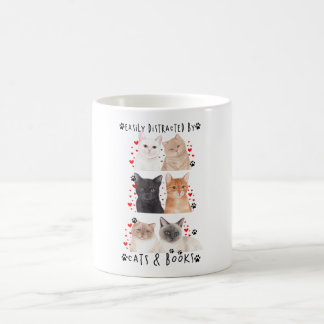 Taza De Café Distracción fácil por gatos y libros