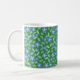 Taza De Café Ditsy Blue Periwinys en floral verde