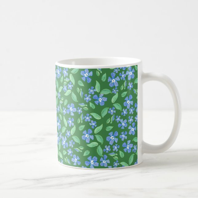 Taza De Café Ditsy Blue Periwinys en floral verde (Derecha)
