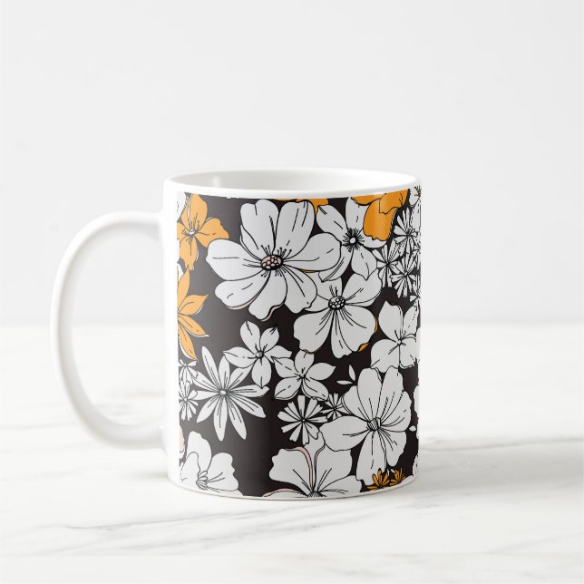 Taza De Café Ditsy Floral: Colorido Fondo Oscuro. (Izquierda)