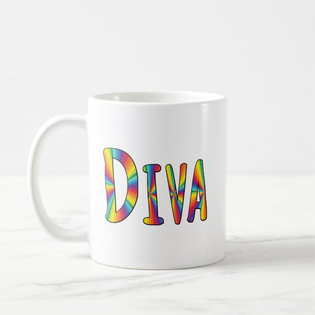 Taza De Café DIVA Gay Pride Bandera Arcoiris Fabulous LGBTQ (Izquierda)