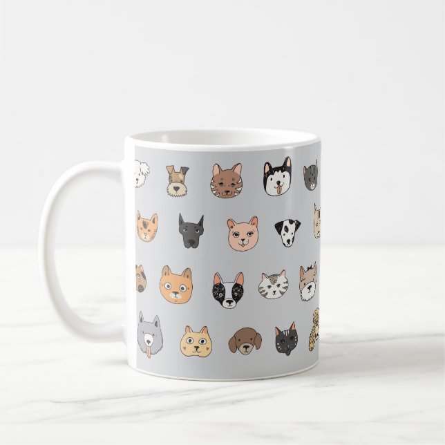 Taza De Café Diversión animal: perros gatos mezcla de doodle (Izquierda)