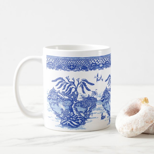 Taza De Café Diversión de la Blue Willow Squirrel Fox Duck Isle (Con donut)