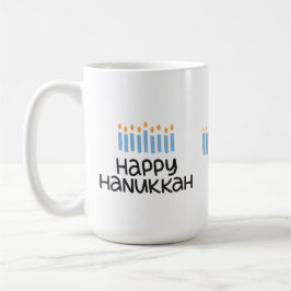 Taza De Café Diversión Feliz Hanukkah tipografía linda 15 oz Mu