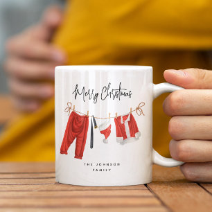 Taza De Café Diversión Festiva Ropa Tendida de Santa