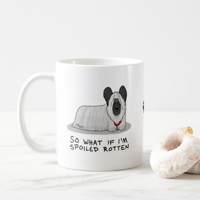 Taza De Café Diversión satina de Skye Terrier (plata) (Con donut)