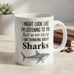 Taza De Café Divertida Amante De Tiburones Pensand