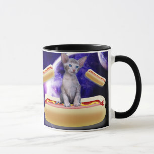 TAZA DE CAFÉ DIVERTIDA CON GATO EN EL ESPACIO CON