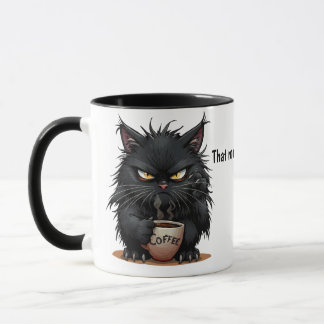 Taza de café divertida con gato que la sostiene