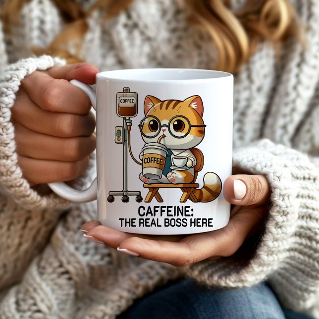 Taza de café divertida con goteo IV de cafeína jef (Funny Caffeine Drip "Caffeine: The Real Boss Here." mug. Great gift for co-workers and friends)
