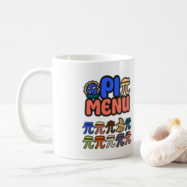 Taza de café divertida con menú de Pi – Regalo par (Con donut)