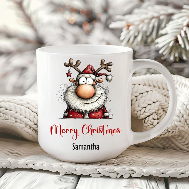 Taza de café divertida con Papá Noel de dibujos an (Whimsical Cartoon Santa Claus Funny Coffee Mug)