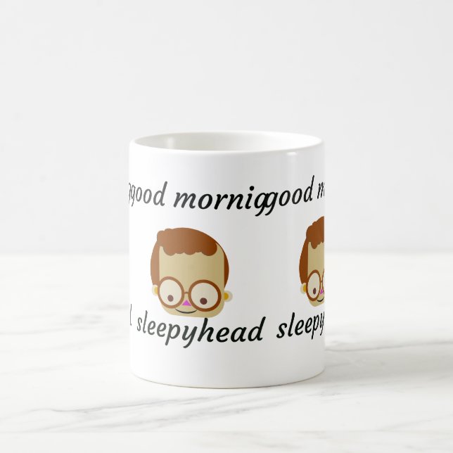 Taza de café divertida con texto glitch Buenos día (Centro)