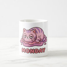 Taza de café divertida de gato rosa para el lunes