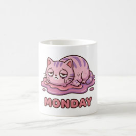 Taza de café divertida de gato rosa para el lunes