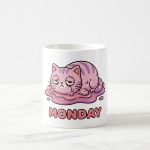 Taza de café divertida de gato rosa para el lunes