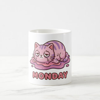 Taza de café divertida de gato rosa para el lunes