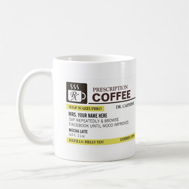 Taza de café divertida de la prescripción (Izquierda)
