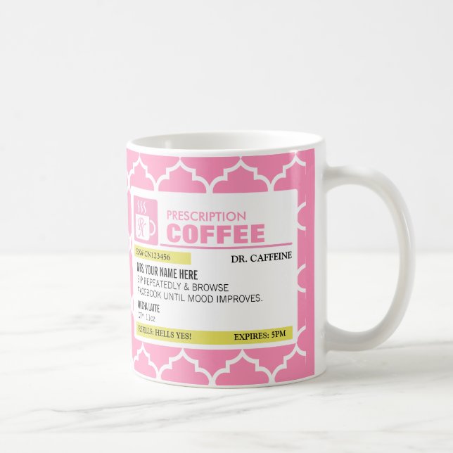 Taza de café divertida de la prescripción con (Derecha)