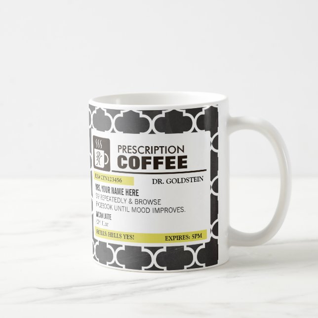 Taza de café divertida de la prescripción con el (Derecha)