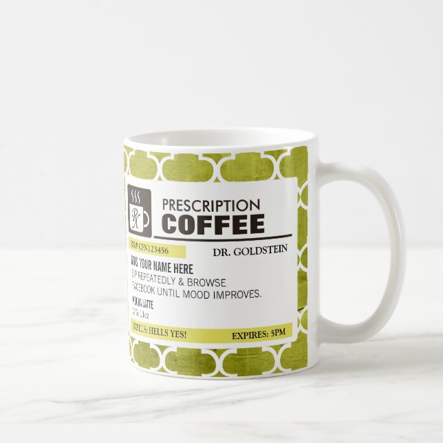 Taza de café divertida de la prescripción con el (Derecha)