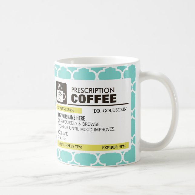 Taza de café divertida de la prescripción con el (Derecha)