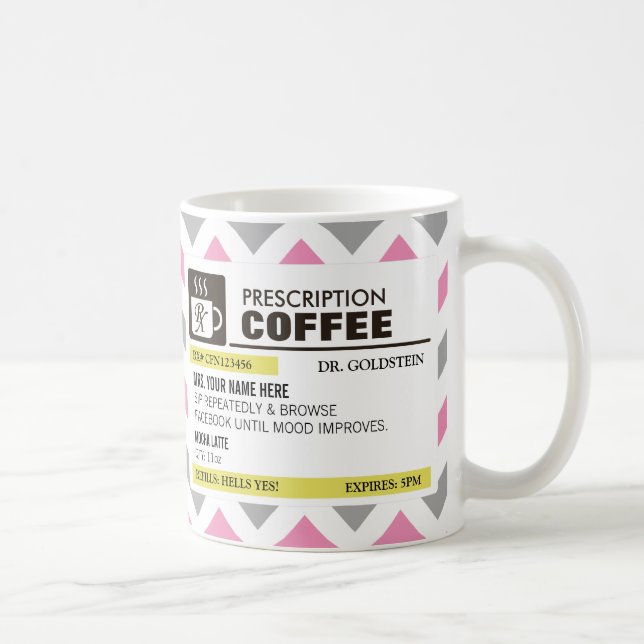 Taza de café divertida de la prescripción con el (Derecha)
