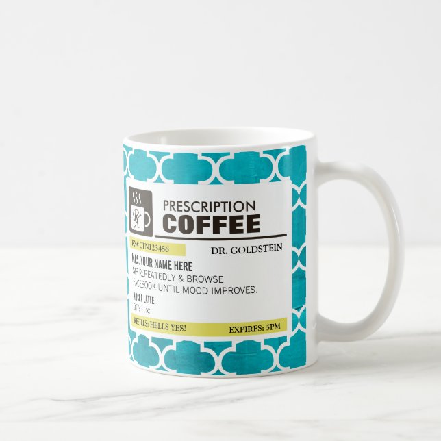 Taza de café divertida de la prescripción con el (Derecha)