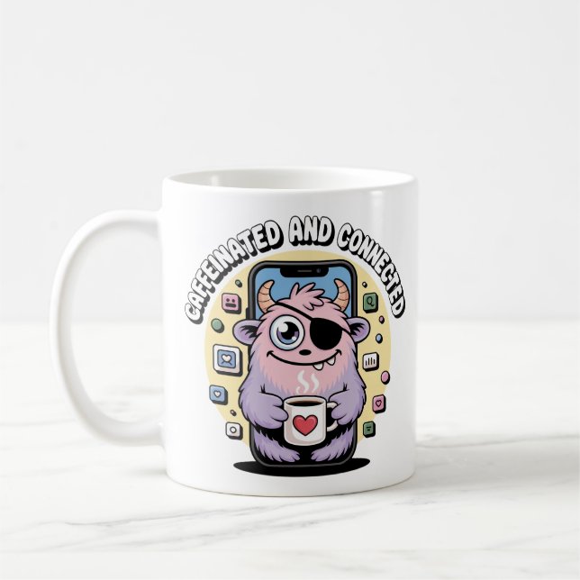 Taza de café divertida de Monstruo en redes social (Izquierda)