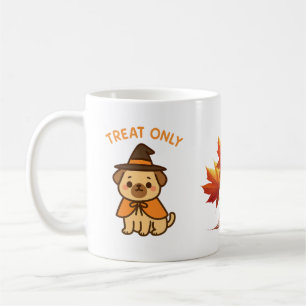 Taza de café divertida de Pug Bruja de Halloween