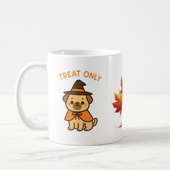 Taza de café divertida de Pug Bruja de Halloween (Izquierda)