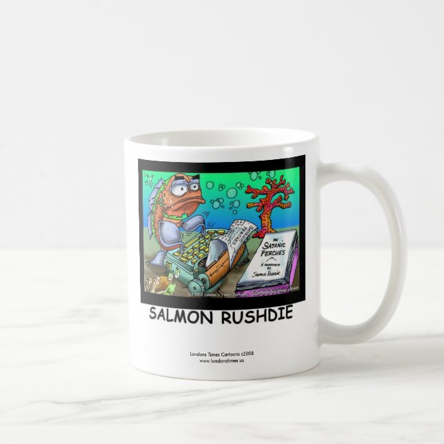 Taza de café divertida de Salman Rushdie con pez (Derecha)