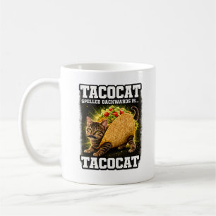 Taza de café divertida de TacoCat escrita al revés