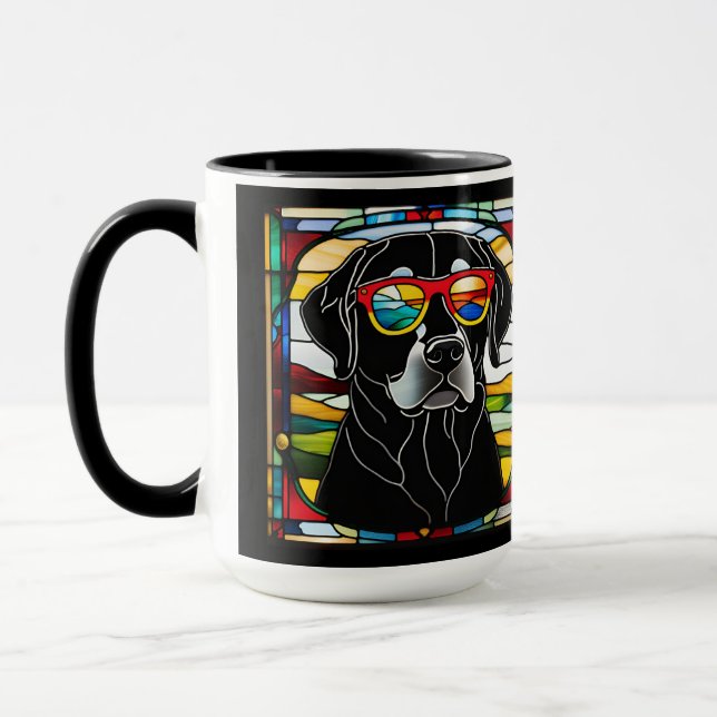 Taza de café divertida de vidrio emplomado con Lab (Izquierda)